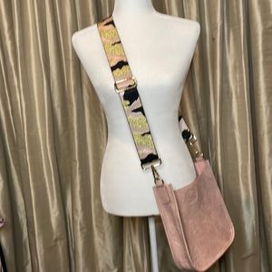 Adorned baby pink and camo strap crossbody